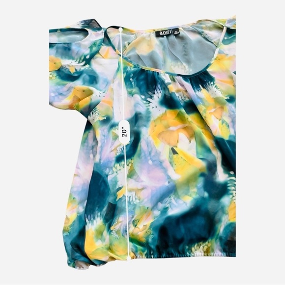 ANA anew approach abstract multicolor blouse top flared sleeves cold shoulder PM - Picture 10 of 12